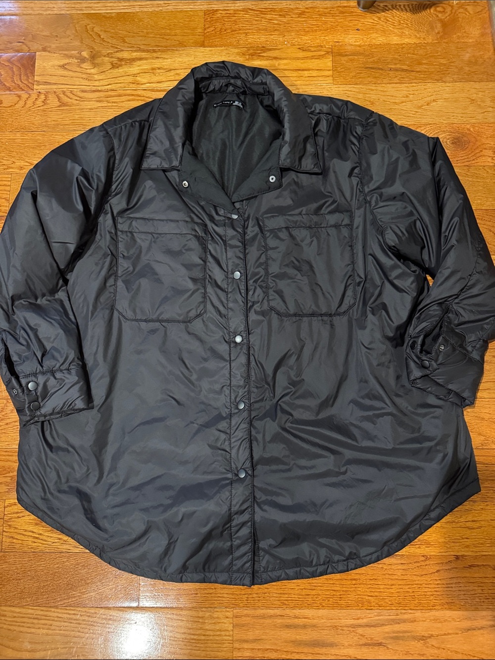 Black Tape_ Women's Black Puffer Shirt Jacket - Snap Front